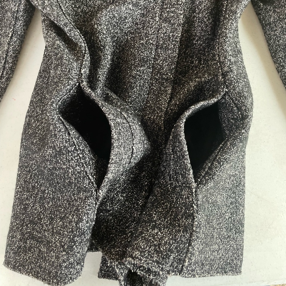 Ann Taylor Petite • Wool Blend Coat Black Gray Funnel Neck Zip Up Mid Length - Picture 6 of 10